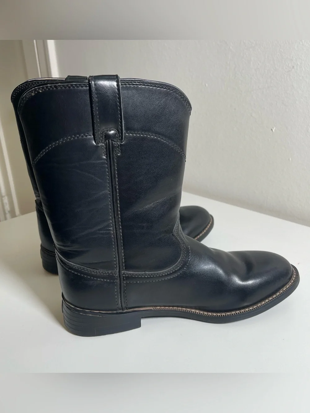 Justin Boots Temple Round Toe Cowboy Mens Black Casual Boots JB3000 Size 10.5 D